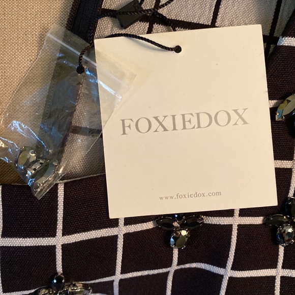 NWT Foxiedox Anthropologie Grid Patterned Rhinestone Rayon Shift Tunic Dress - S - Picture 13 of 15